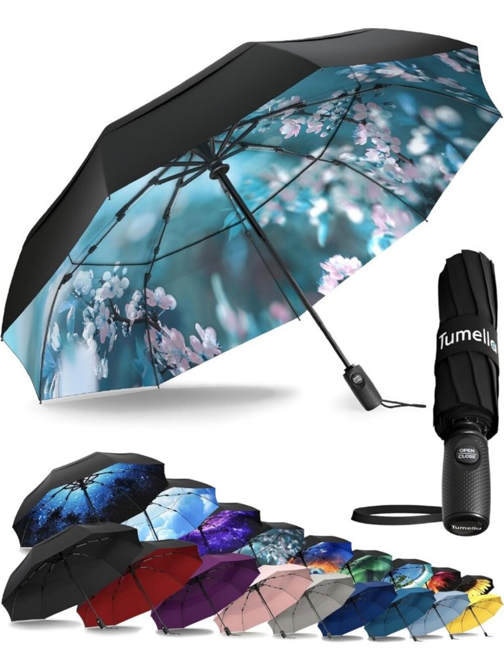 Compact Windproof Travel Umbrella - 100MPH Tested, Lightweight, Automatic